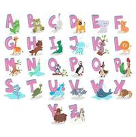alphabet animalier. alphabet illustré d'animaux de dessin animé de a à z. illustration vectorielle. animaux mignons drôles. alphabet anglais. apprendre à lire vecteur