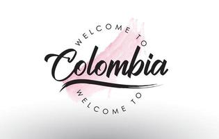 colombie bienvenue au texte avec coup de pinceau rose aquarelle vecteur