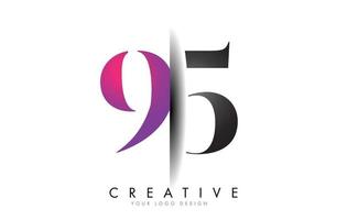 95 9 5 logo numéro gris et rose avec vecteur de coupe d'ombre créative.