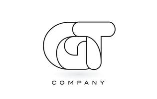 logo de lettre monogramme gt avec contour de contour monogramme noir mince. vecteur de conception de lettre à la mode moderne.