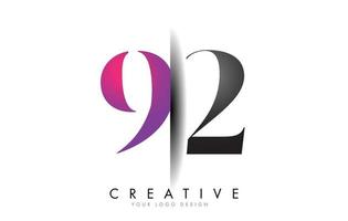 92 9 2 logo numéro gris et rose avec vecteur de coupe d'ombre créative.