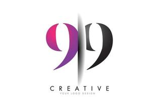 99 9 logo numéro gris et rose avec vecteur de coupe d'ombre créative.