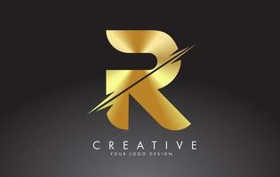 création de logo en lettres dorées avec des coupes créatives. vecteur