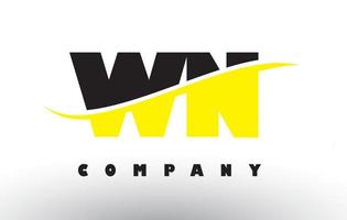 wn wn logo de lettre noir et jaune avec swoosh. vecteur