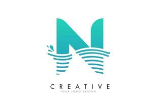 logo de lettre n avec des vagues et des gouttes d'eau. vecteur