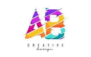 logo de lettres ab avec des coupes créatives et un design de couleurs vives. vecteur