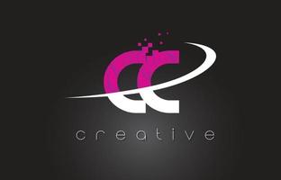 conception de lettres créatives cc cc avec des couleurs roses blanches vecteur