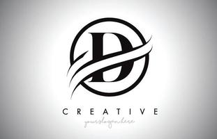 création de logo de lettre d avec bordure swoosh en cercle et création d'icônes créatives. vecteur