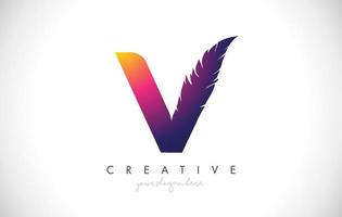 v plume lettre icône logo design avec plumes plumes look créatif vector illustration