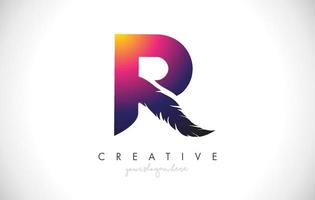 r plume lettre icône logo design avec plumes plumes look créatif vector illustration