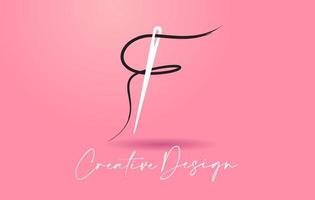 logo de lettre f avec vecteur de concept de design créatif aiguille et fil