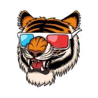tigre portant des lunettes 3d vecteur