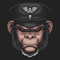 chimpanzé, porter, chapeau militaire, vecteur, illustration vecteur