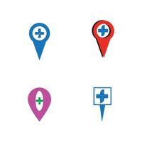 icône de pointeur de carte avec la position du symbole de l'hôpital croisé vecteur