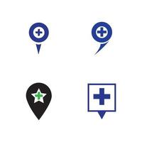 icône de pointeur de carte avec la position du symbole de l'hôpital croisé vecteur
