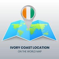 icône de localisation de la côte d'ivoire sur la carte du monde, icône de broche ronde de la côte d'ivoire vecteur