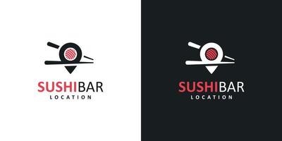 formes de symbole d'emplacement et formes de sushi avec logo vectoriel de baguettes.