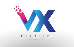 conception de lettre vx avec des cercles de bulles de points créatifs et des couleurs roses bleues vecteur