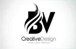 bv bv pinceau créatif design de lettres noires avec swoosh vecteur