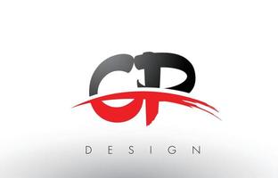 cp cp brush logo lettres avec brosse swoosh rouge et noir vecteur