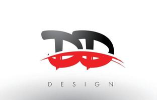 Lettres du logo dd dd brush avec brosse swoosh rouge et noire vecteur