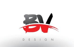 bv bv brush logo lettres avec brosse swoosh rouge et noir vecteur