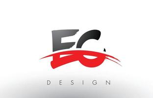 ec ec brush logo lettres avec swoosh rouge et noir sur le devant de la brosse vecteur