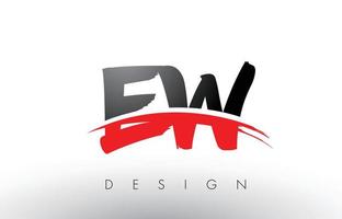 Lettres du logo ew ew brush avec swoosh rouge et noir sur le devant vecteur