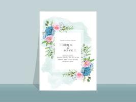 belle carte d'invitation de mariage de fleurs bleues et roses vecteur