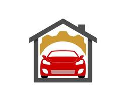 maison simple avec équipement de réparation et voiture de sport à l'intérieur vecteur