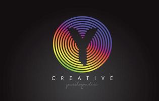 création de logo de lettre y avec des formes circulaires arc-en-ciel colorées. logo de lettre dynamique. vecteur