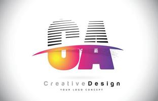 création de logo de lettre ca ca avec des lignes créatives et un swosh en couleur de pinceau violet. vecteur