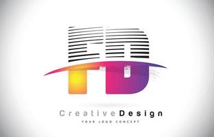création de logo de lettre fd fd avec des lignes créatives et swosh en couleur de pinceau violet. vecteur