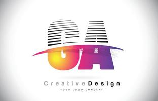 création de logo de lettre ga ga avec des lignes créatives et swosh en couleur de pinceau violet. vecteur