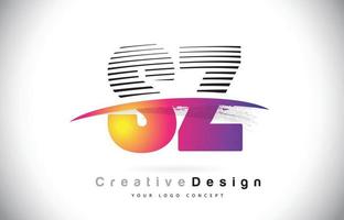 création de logo de lettre sz sz avec des lignes créatives et swosh en couleur de pinceau violet. vecteur