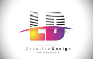création de logo de lettre ld ld avec des lignes créatives et swosh en couleur de pinceau violet. vecteur