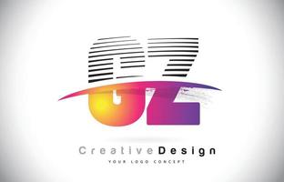 création de logo de lettre gz gy avec des lignes créatives et swosh en couleur de pinceau violet. vecteur