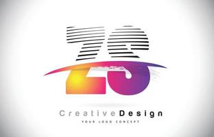Création de logo de lettre zs zs avec des lignes créatives et swosh en couleur de pinceau violet. vecteur