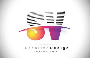 création de logo de lettre sv sv avec des lignes créatives et swosh en couleur de pinceau violet. vecteur