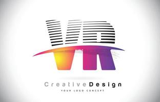création de logo de lettre vr vr avec des lignes créatives et swosh en couleur de pinceau violet. vecteur