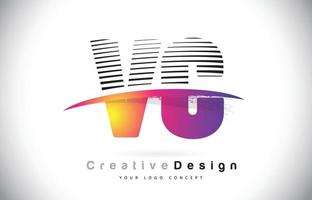 création de logo de lettre vc vc avec des lignes créatives et swosh en couleur de pinceau violet. vecteur