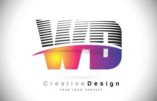 wd wd letter logo design avec des lignes créatives et swosh en couleur de pinceau violet. vecteur