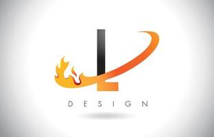 l lettre logo avec design de flammes de feu et swoosh orange. vecteur