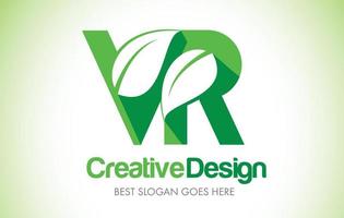 logo de conception de lettre de feuille verte de vr. eco bio feuille lettre icône illustration logo. vecteur