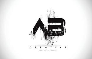 ab ab grunge brush letter logo design en couleurs noires illustration vectorielle. vecteur