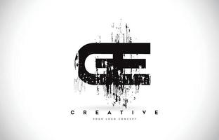 ge ge grunge brush letter logo design en couleurs noires illustration vectorielle. vecteur