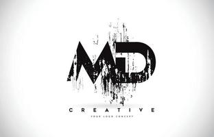 création de logo de lettre de brosse md md grunge en couleurs noires illustration vectorielle. vecteur