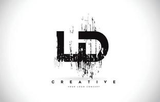 ld ld grunge brush letter logo design en couleurs noires illustration vectorielle. vecteur