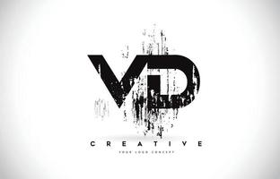Création de logo de lettre de brosse vd vd grunge en couleurs noires illustration vectorielle. vecteur