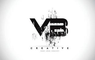 Création de logo de lettre de brosse vb vb grunge en couleurs noires illustration vectorielle. vecteur